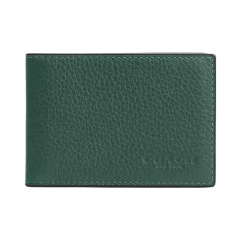 COACH Billfold Wallet Pebbled Leather Wallet Women's Cannon Bronze With Deep Matt Wood Color