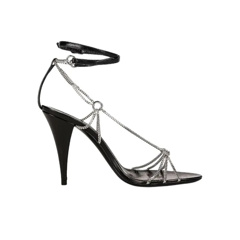 SAINT LAURENT Cristal One Strap Sandals 10cm Women's Black-1