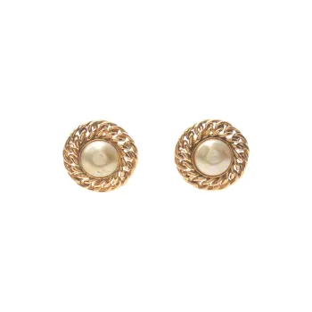 CHANEL Gold Plated Clip On Earrings Unisex Gold