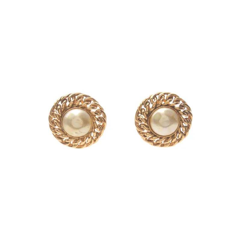 CHANEL Gold Plated Clip On Earrings Unisex Gold-0