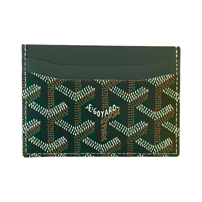 GOYARD Saint-Sulpice Canvas With Leather Dog's Teeth Card Clip Card Holder Unisex Green/Pink-1