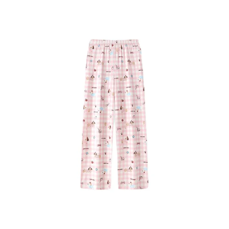 Gongdie Casual Pants Women's Dachshund Plaid Pajama Pants-0