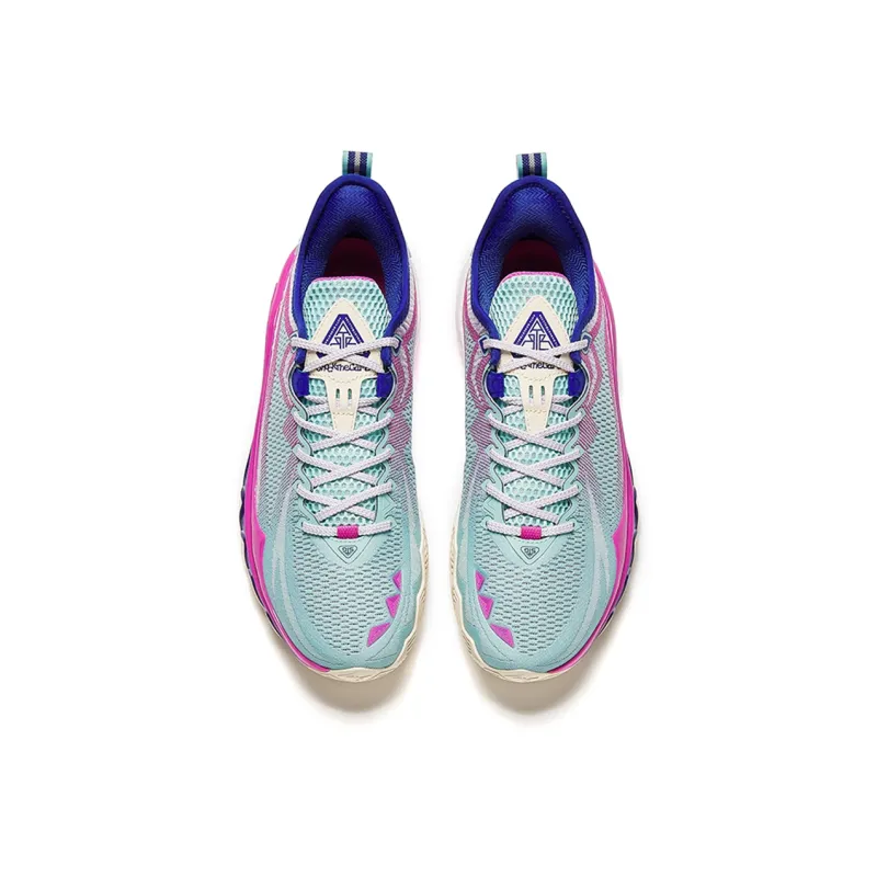Anta Cushioning, Abrasion Resistant, And Resilient Properties Low Top Basketball Shoes Men's Green Pink Blue-3