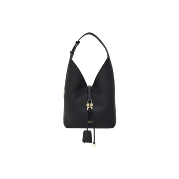 FERRAGAMO Hammered Texture Calfskin Hobo Bag Shoulder Bag Trumpets Women's Black