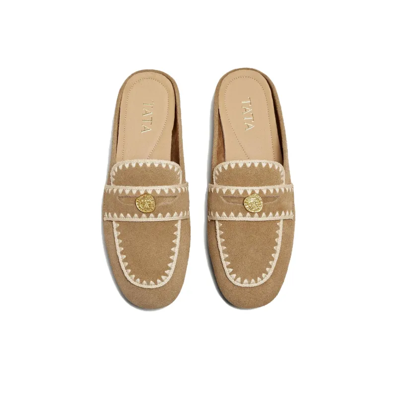 TATA Leather Patchwork Quiet Closed Toe Slippers Women's-6