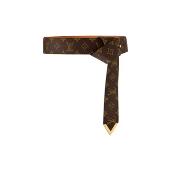LOUIS VUITTON Metal Leather Belts Women's Brown Width 4.5CM