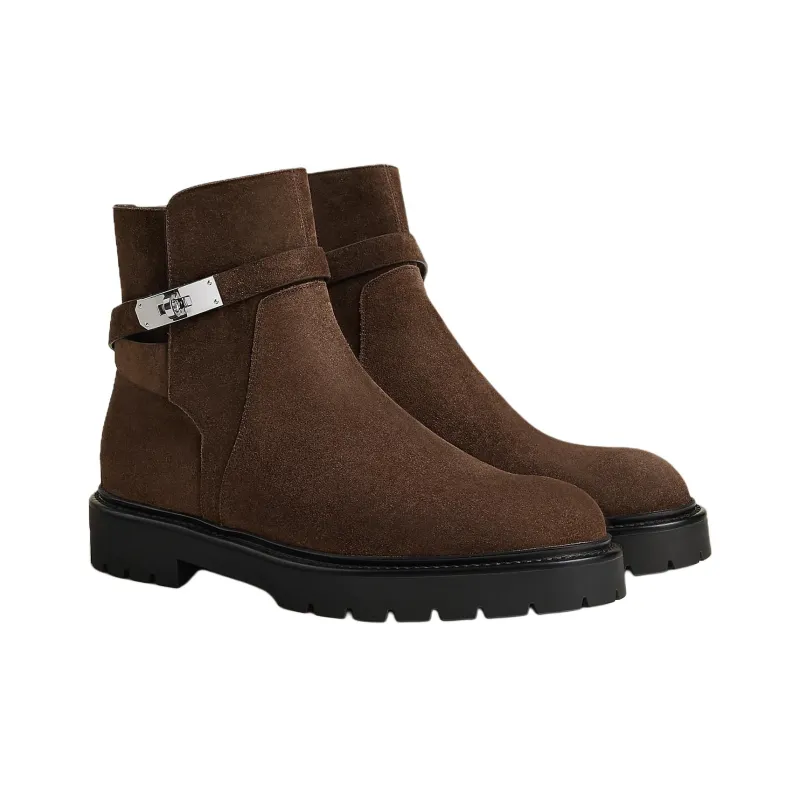 HERMES Jeff Ankle Boots 3.5cm Men's Brown-2