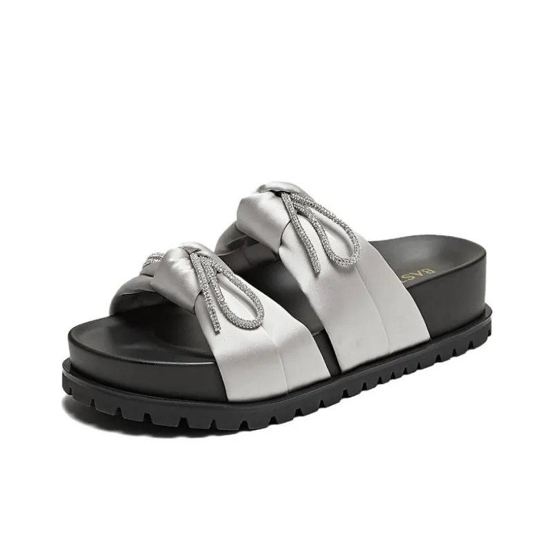 BASTO PU Polyurethane Rubber Sole Leather Patchwork Quiet Slide Slippers Women's-5