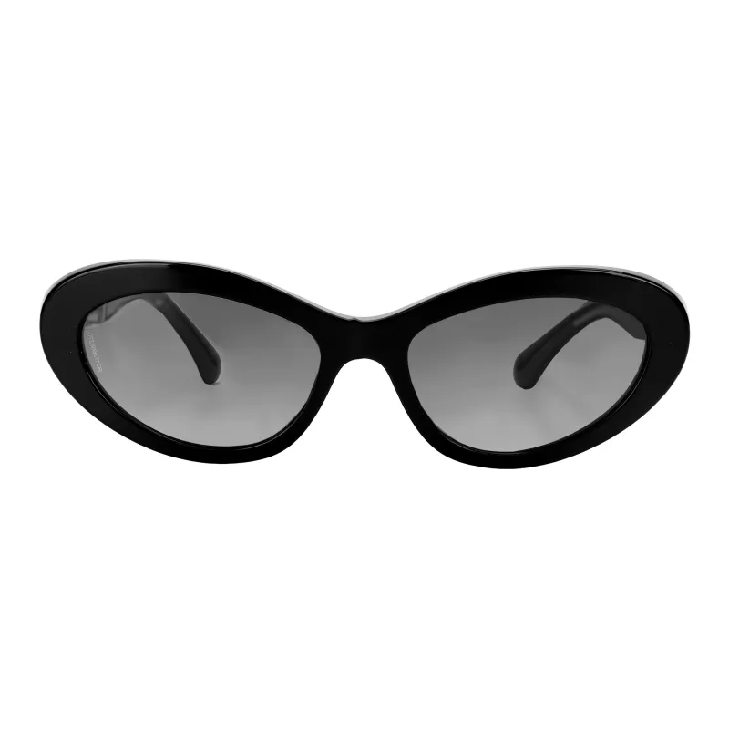 CHANEL Acetate Metal Leather Butterfly Sunglasses Women's Black-1