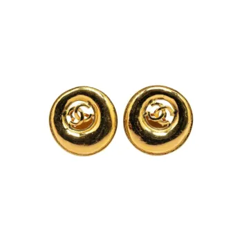 CHANEL 1993 Plated Cc Round Clip On Earrings Costume Earrings