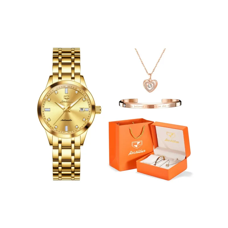 Jin Shi Dun Mechanical Movement Stainless Steel Watchband Watch Women's Watch White Dial-22