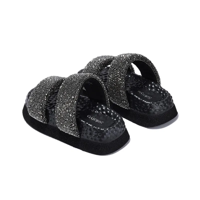 SELAIYA Rubber Sole Rhinestone Abrasion Resistant Slide Slippers Women's-8