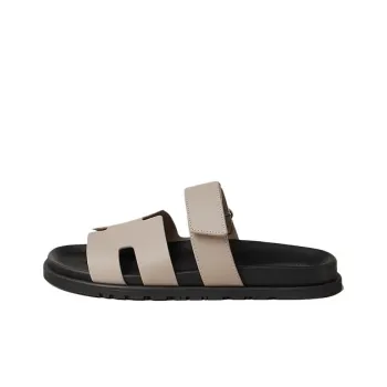 HERMES Paris Rubber Sole Slip Resistant Slide Slippers Men's Beige