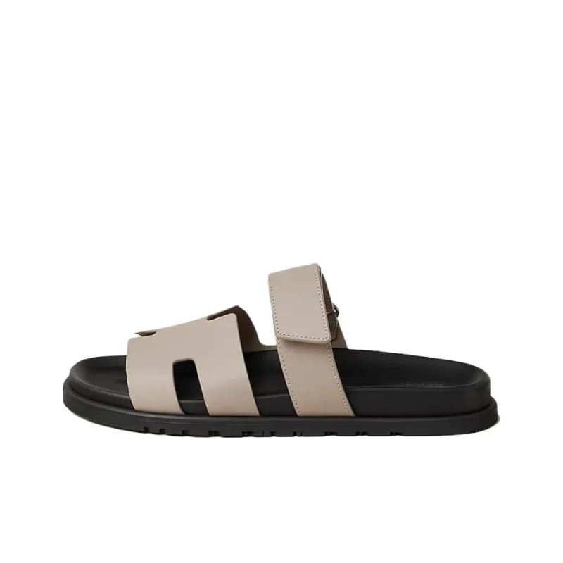 HERMES Paris Rubber Sole Slip Resistant Slide Slippers Men's Beige-0