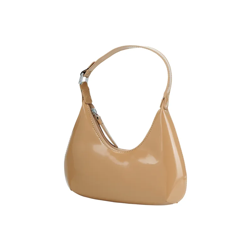 By Far Baby Amber Cow Leather Shoulder Bag, Baguette Bag, Dumpling Bag, Handbag, Shoulder Bag Women's Light Brown-1