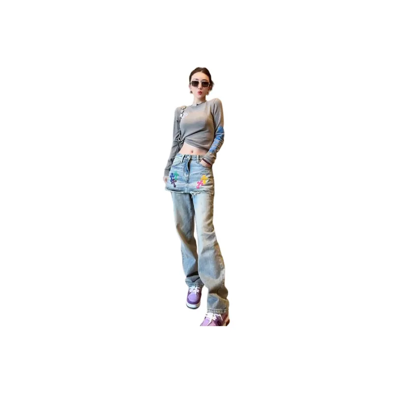 Flowers in water Jeans Women's Blue-0