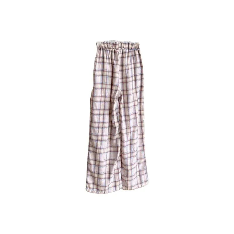ABCMININ Casual Pants Women's Pink Plaid-1