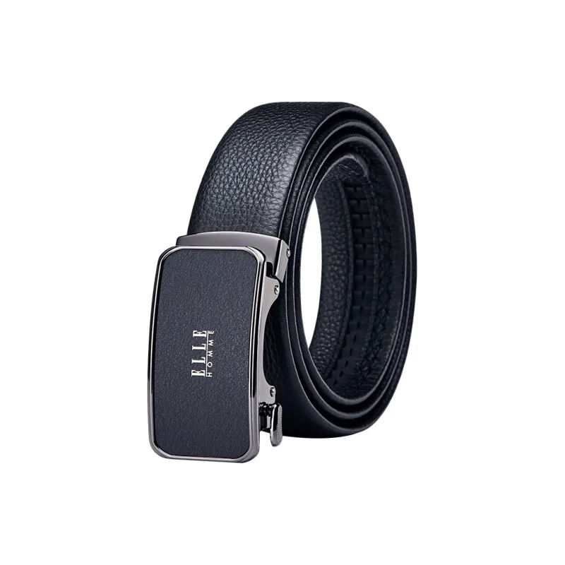 ELLE HOMME Top Grain Cow Leather Premium Casual Comfortable Belt, Gift Box Set Men's Gunmetal Width 3.5cm-6