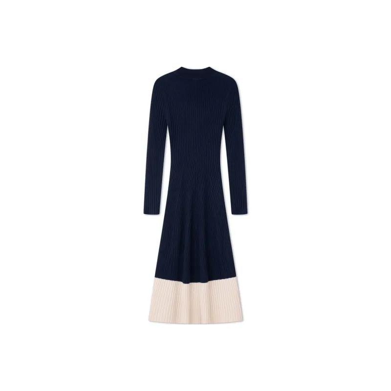 Tommy Hilfiger Long Sleeved Dresses Women's Navy Blue & Ecru Multicolor-1