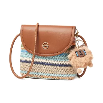 Joy&Mario Fabric, Synthetic Leather Shoulder Bag, Crossbody Bag Women's Rainbow/Beige Apricot