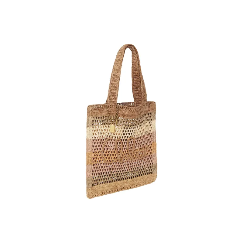Chloe Raffia Tote Bag, Shopping Bag, Handbag, Shoulder Bag Women's Beige & Multicolor-1