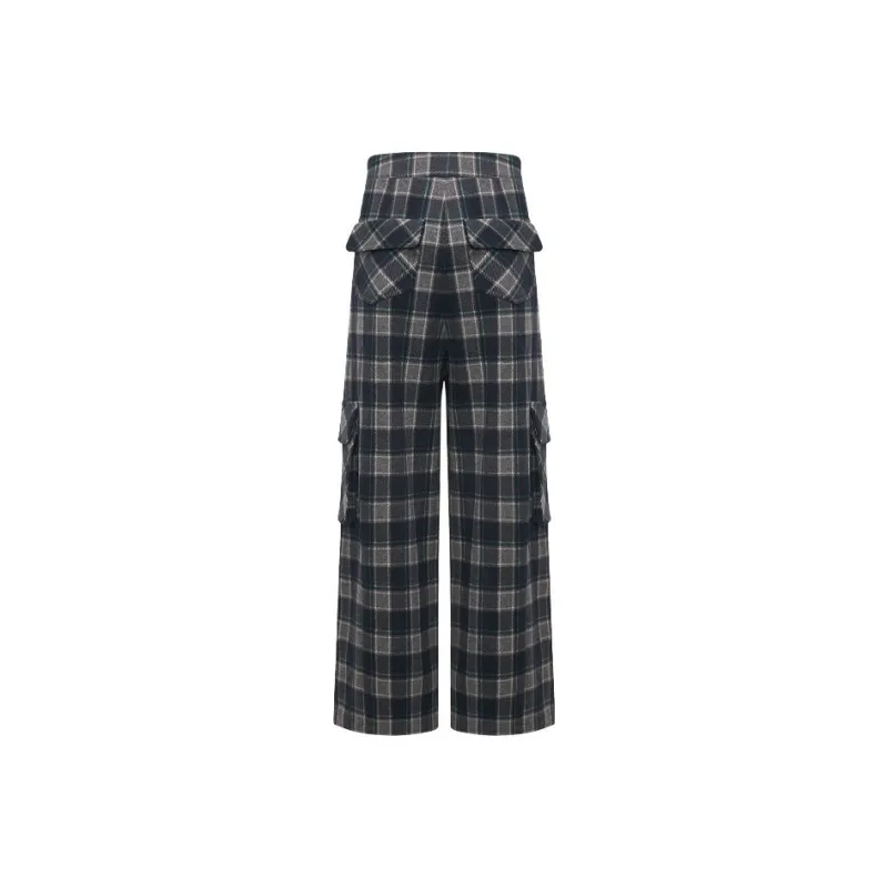 NUTH Casual Pants Women's Blue Green Plaid-1