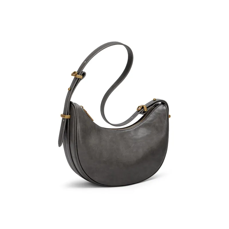 CNOLES Cow Leather Shoulder Bag Women's Dark Brown/Dark Gray-7