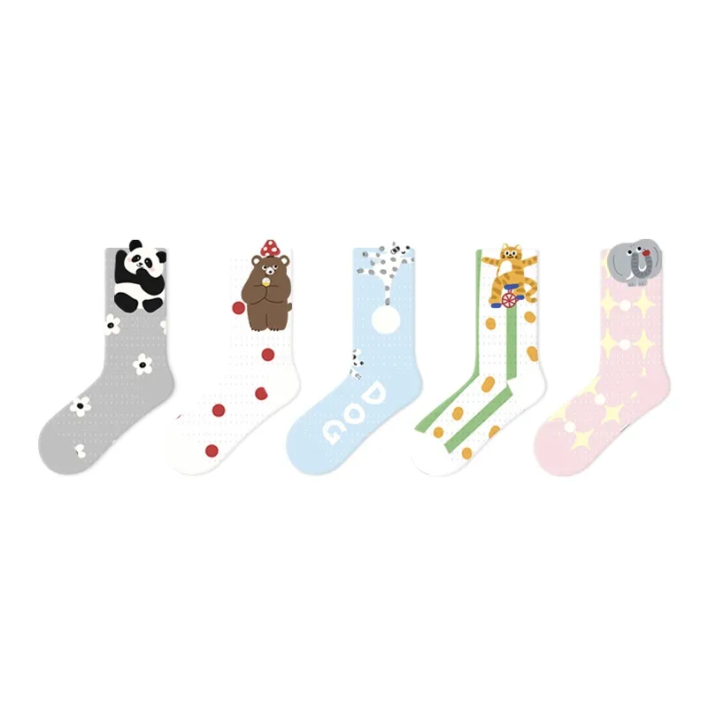 Primeet Mid Calf Socks Women's 5 Pack Cat And Dog Paradise-15