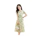 Beige with Green Print Dress