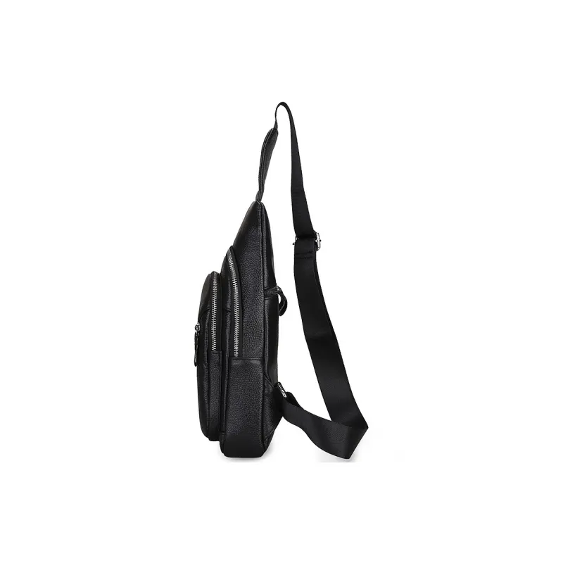 Yalu Top Grain Cow Leather Sling Bag Regular Men's Black-3