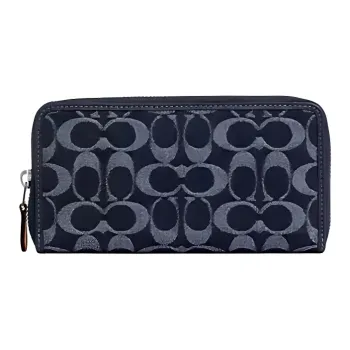 COACH Canvas With Leather Zip Closure Coin Wallet Small Size Unisex Silver/Denim/Dark Blue