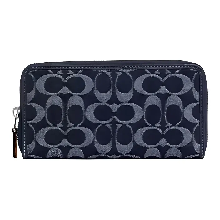COACH Canvas With Leather Zip Closure Coin Wallet Small Size Unisex Silver/Denim/Dark Blue-0