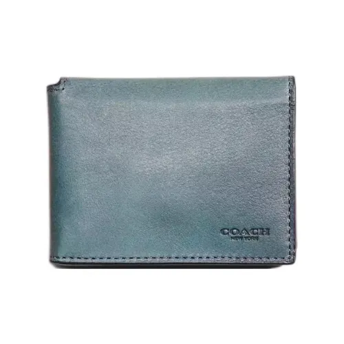 COACH Trifold Wallet Leather Coin Purse Card Holder Wallet Women's Blue