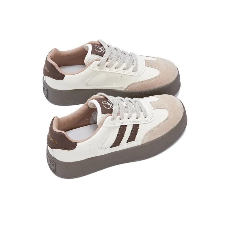 La Chapelle Slip Resistant Cushioning Wear Resistant Height Increasing Low Top Skateboard Shoes Women's Brown-3