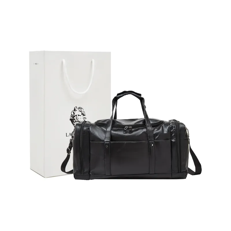 Old Man's Head Synthetic Leather Travel Bag Men's Black-0