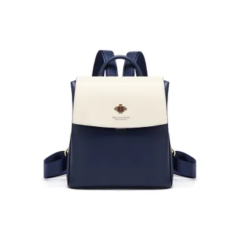 CNOLES Cow Leather Travel Backpack Women's Ecru & Blue