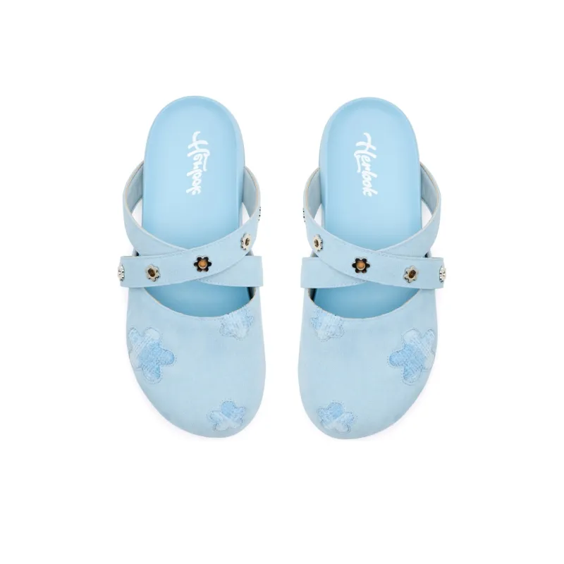 HERLOOK Closed Toe Slippers Women's Floral Embroidery Lace Up Platform Slip on-5