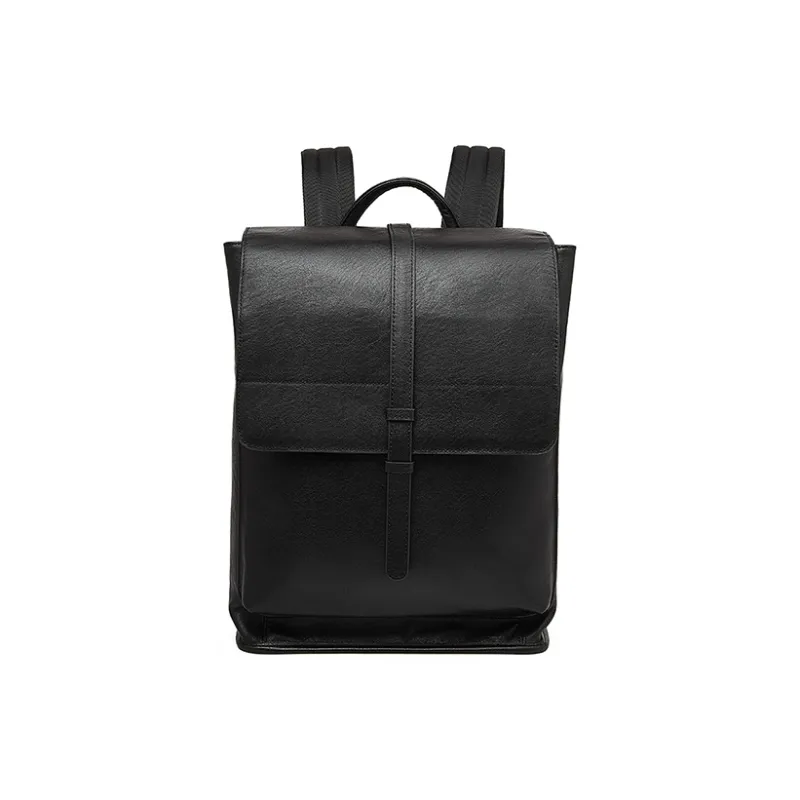 Old Man's Head Top Grain Cow Leather Backpack Men's Black-3