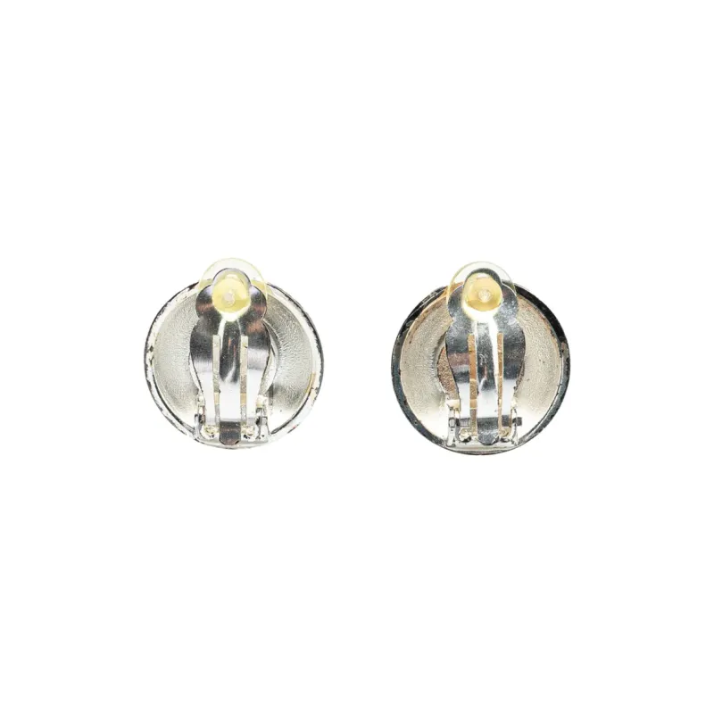 CHANEL 1996 Plated Silver Cc Round Clip On Earrings Costume Earrings-1