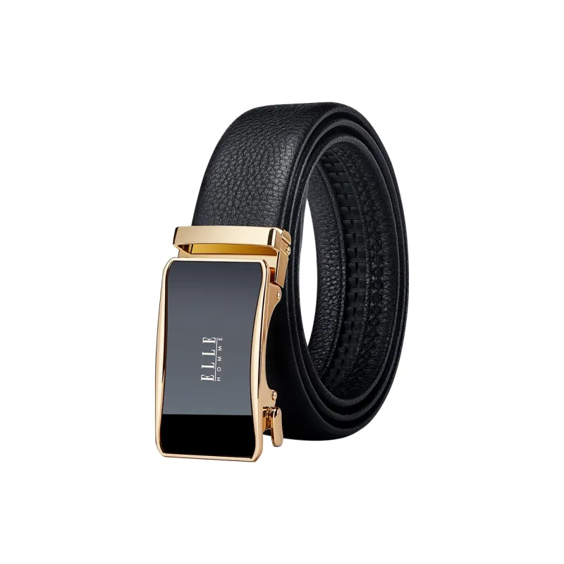 ELLE HOMME Top Grain Cow Leather Fashion Casual Versatile Belt, Trendy Students Belt Men's Gunmetal Silver Gold 3.5cm-11