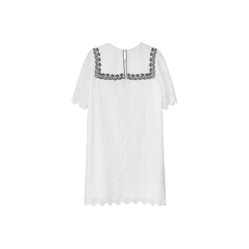 Fstudio Summer Korean Style Lace Cotton Large Lapel Design Short Sleeved Dress Women's-2