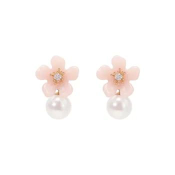 SHINE Begonia Collection S925 Sterling Silver Stud, Copper, Zircon, Resin Earrings Women's