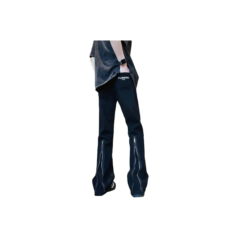HUANQIU Straight Fit Versatile Urban Techwear Pants Unisex Black-0