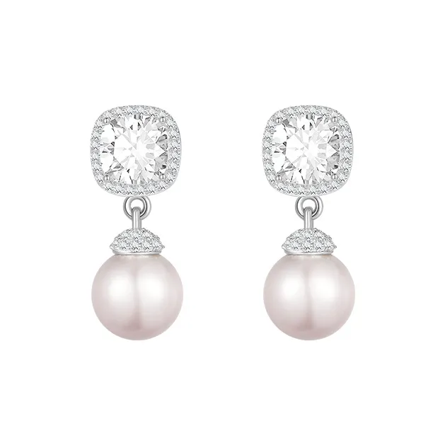 SHINE Manta Rose Collection S925 Sterling Silver Stud, Zircon, Shell Pearl Earrings Women's-0
