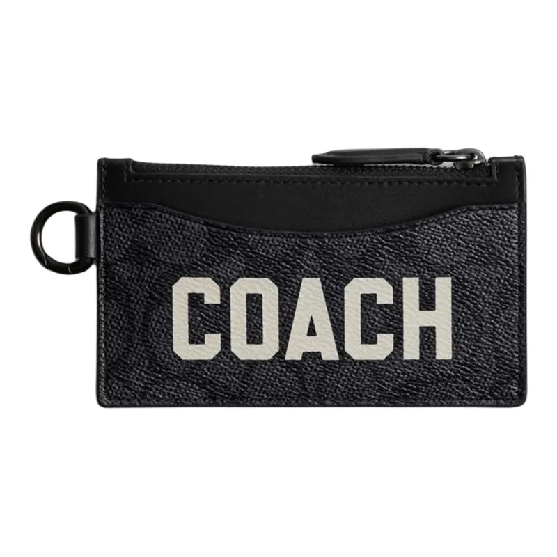 COACH Card Case Canvas With Exquisite Calfskin Card Holder Mini Men's Charcoal Gray-0