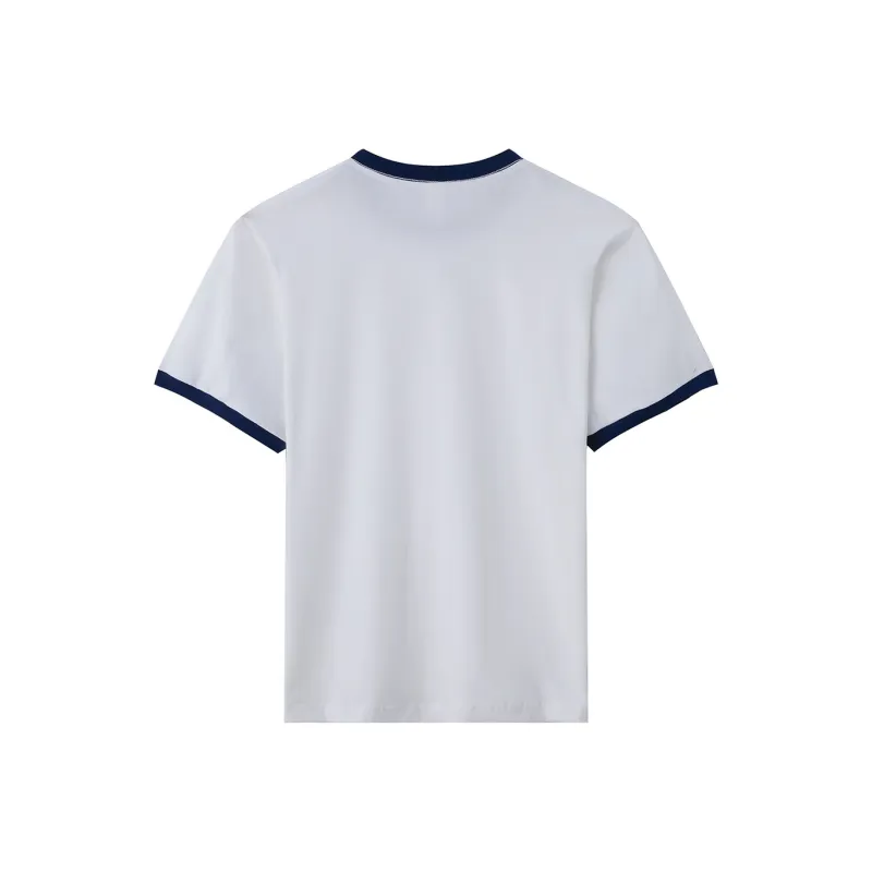 FAIRWHALE T Shirts Women's White & Navy Blue-1