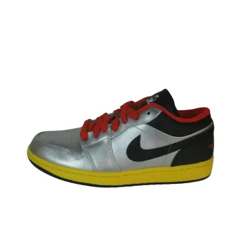 Jordan 1 Low Top Vintage Basketball Shoes Men's Silver Black Yellow