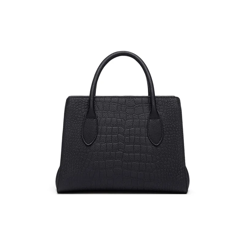 CNOLES Cow Split Leather Kelly Bag, Crossbody Bag, One Shoulder Handbag Medium Size Women's Black-3
