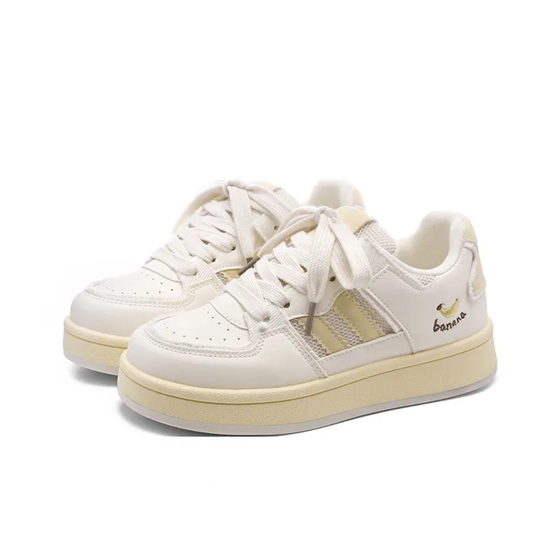 The New Age Family Low Top Skateboard Shoes Women's Beige Yellow-1