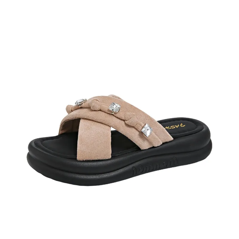 AJPAP Rhinestone Woven Slide Slippers Women's-6